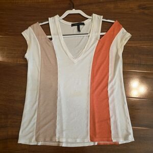 BCBG MAX V-Neck Colorblock Short Sleeve Top, M